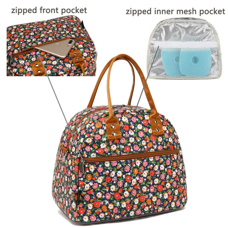 FlowFly Insulated Lunch Bag With Shoulder Strap for Women, Men, and Kids, Large and Reusable, Handle, Freezable Work and School Travel Tote and Meal Prep Organizer,Floral - Image 5